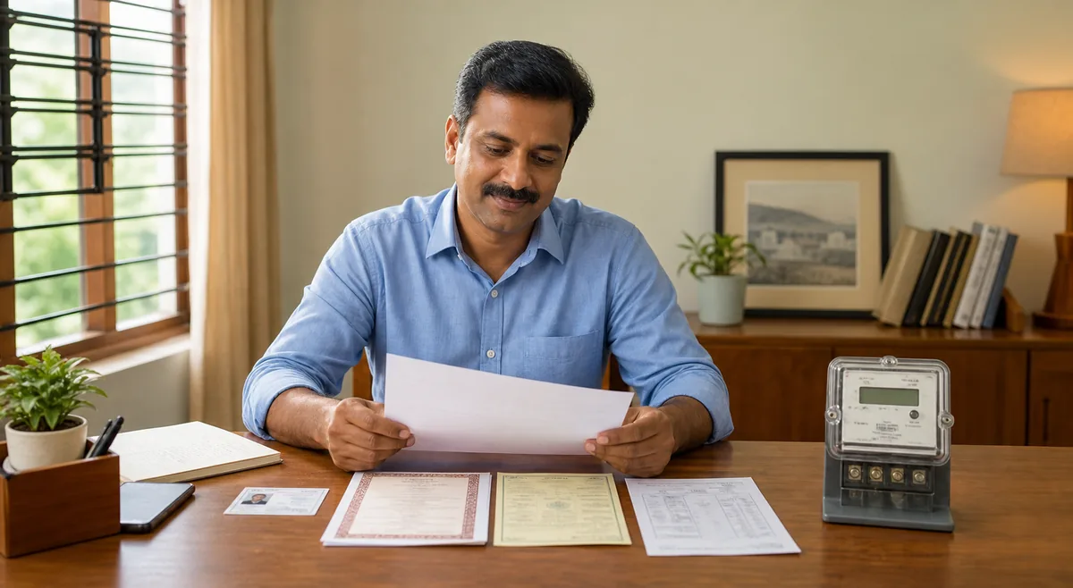 Homeowner preparing documents for a Tamil Nadu electricity new service connection