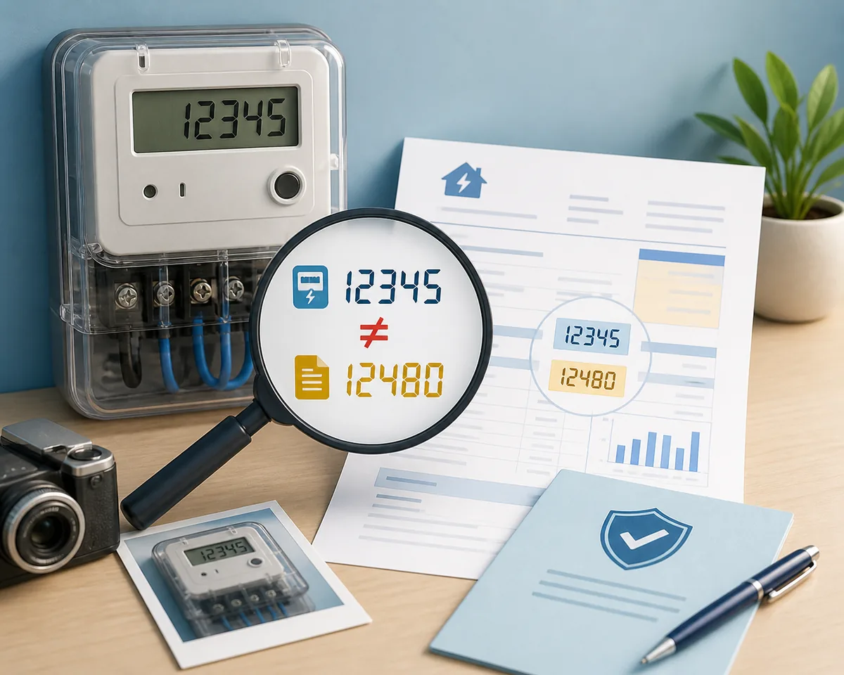 Illustrated guide to checking a TNEB meter reading against an electricity bill